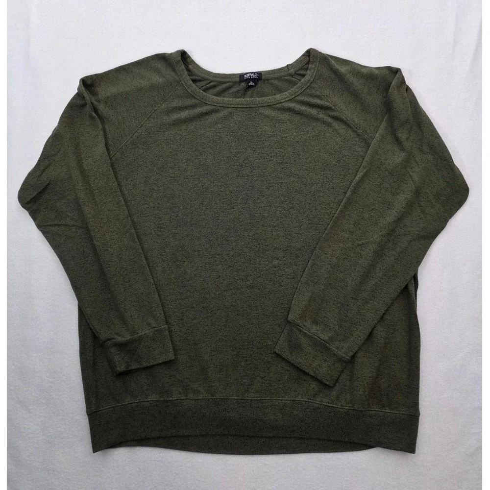 Buffalo David Bitton Pullover Sweatshirt XL Olive Green Marled Knit Raglan Top